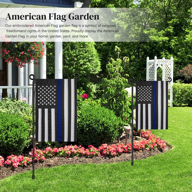 MCFULL 12x18 Inch Thin Blue Line Garden Flag,American Police Garden