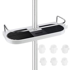JZK Bathroom Shower Shelf, Shower Caddy Shower Rack Organiser Holder for Soap Shampoo Towel with Buckle and Shower Head Hook Suit 18mm-25mm Shower Rail