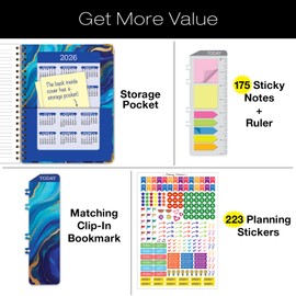 HARDCOVER 2025 Planner, 8.5"x11": 14 Months (November 2024 - December 2025), Daily Weekly Monthly Planner, Yearly Agenda, Bookmark, Pocket Folder and Sticky Note Set (Dark Blue Marble)