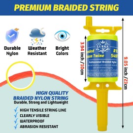 LURKA Mason Line String,#18 540 Feet Braided Construction Nylon Line with 5 Built-in Levels and Spool Fluorescent String Line for Precision Work, DIY, and Gardening (2 Pack Yellow Fluorescent)