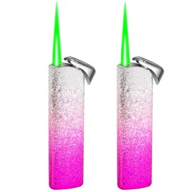 2 PACK Pink Jet Flame Lighter,Refillable Butane Lighter,Cool Jet Torch Lighters Windproof,Adjustable Flame,BBQ Candles (without Gas)