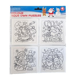 Homestreet Christmas Colour Your Own Puzzles, Set of 4 Jigsaw Puzzles, Kids Craft Activity