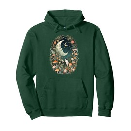 Aesthetic Goblincore and dark Cottagecore Mushroom Moon Bird Pullover Hoodie
