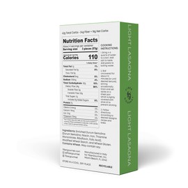 Fiber Gourmet Pasta Light Lasagna Sheets - Low Net Carb Noodles with 24g Fiber, 110 Calories, 18g Net Carbs - Made in Italy, Kosher, Vegan, Non-GMO - 8 Oz Healthy Low Net Carb Pasta - 1 Pack