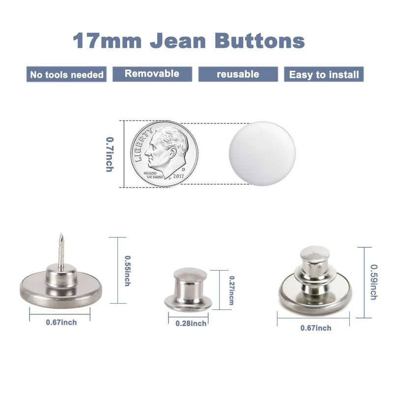 ZENGLU 17mm Replacement Jean Buttons No Sew Instant Button 16