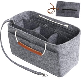 Yoillione Women's Bag Organiser Felt Inner Pockets for Handbags Insert, Bag in Bag Organiser Felt Handbags Organiser Medium, Beige Bag Organiser, gray, Pocket organiser