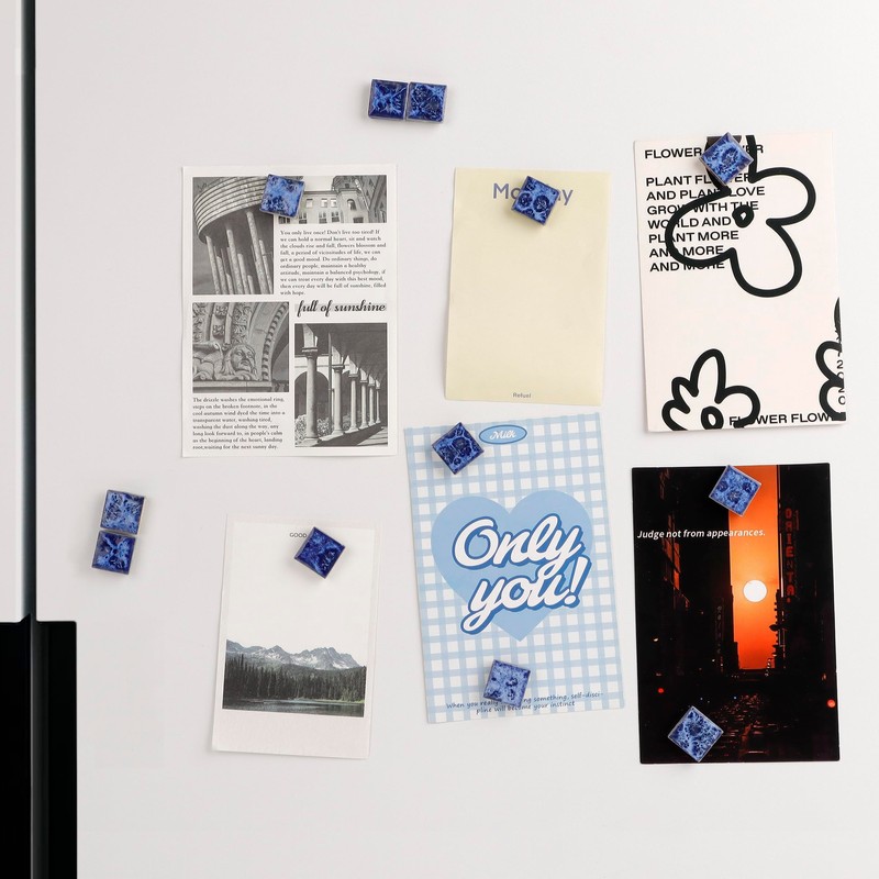 12Pcs Navy Blue Gradient Ceramic piece Refrigerator Magnets Suitable for