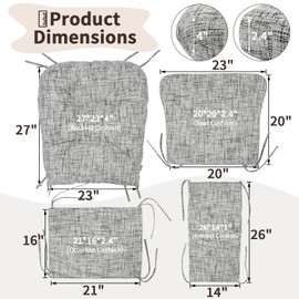 SINOSSO Glider Rocker Cushion Set (5 Pcs), Soft Blended Fabric High-Density Support Foam Seat Cushions with Ties, Fits Rocking Chair/Nursery Glider & Ottoman, White