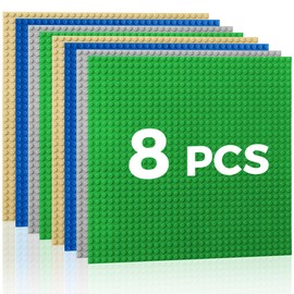 Etarnfly Classic Baseplates Building Plates-8 Pack 10" x 10" Building Boards,100% Compatible with All Major Brands and Activity Table, Creative Platforms Mats for Toy Bricks,Multicolored