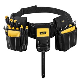 DELI 22 Pocket Black and Yellow Heavy Duty Tool Belt for Man, Construction Tool Belt, Work Apron, Tool Pouch, with Poly Web Belt Quick Release Buckle Adjustable Max Up to 50"