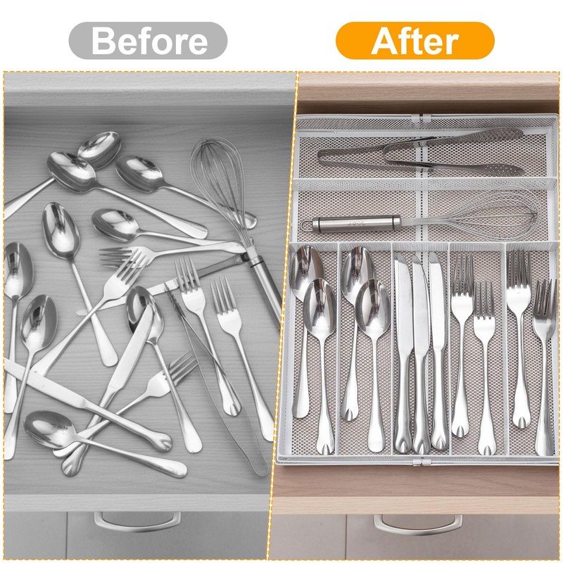 1 Pcs Utensil Drawer Silverware Organizer, Metal Mesh Expandable 13"
