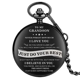 Udaney to My Grandson Pocket Watch Gifts for Grandson Best Gifts for Him Birthday Gifts from Grandpa, Graduation Gifts for Men，Engraved Pocket Watch with Box for Men