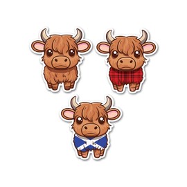 3 x 10cm Highland Cow Stickers - Cattle Scottish Scotland Tartan Animals Kawaii Funny Kids Girls Boys Men Women Scrapbook Sticker #82147