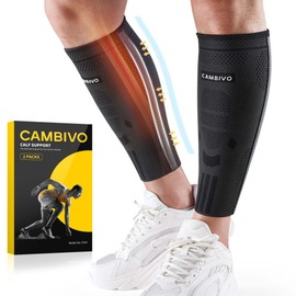 CAMBIVO Calf Compression Sleeve Men & Women 2 Pack, Shin Splints Support with Dual Stabilizers & 3D Textures for Varicose Vein & Shin Splint Relief, Calf Support Compression Socks for Flying, Running