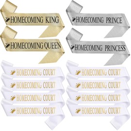 12 Pcs Homecoming King Queen Sashes Homecoming Prince Princess Royalty Court Glitter Sashes for School Dance Cosplay Party Beauty Pageant Birthday Accessories (White)