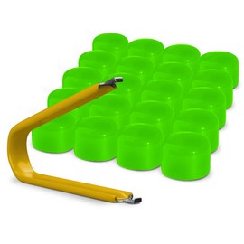 AUTOMOTIVATED ColorLugs Vinyl BoltCap Cover | Neon Green | Flexible Fit Bolt Lug Nut Cap | Fits 17 mm | Pack of 25 | Includes Deluxe Extractor | Made in The USA