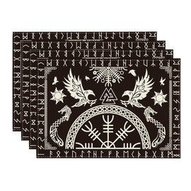 Artoid Mode Viking Tree of Life Raven Helmet of Awe Place Mats Set of 4 30 x 45 cm Holiday Place Mats Washable Place Mats Kitchen Party Decoration