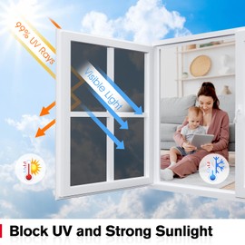 Haton Window Privacy Film One Way Window Tint for Home, Sun UV Blocking Heat Control Reflective Mirror Tinting Film See Out Not in Office Door Coverings, Black-Silver 17.5" x 78.7"