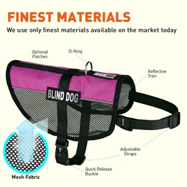 Dogline MaxAire Mesh Vest for Dogs and 2 Removable Blind Patches, 22"-29", Pink