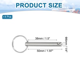 sourcing map Quick Release Pins, Dia 1/4"(6mm) Usable Length 1.5"(38mm) Total Length 2.76"(70mm) Bimini Top Pins Marine Hardware Carbon Steel for Boat Accessories, Pack of 4