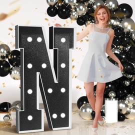 Marquee Letters Black Birthday Decorations: Large 4 Feet Tall Light Up Letters for Party Decor Baby Shower Big Foam Cardboard Letter N