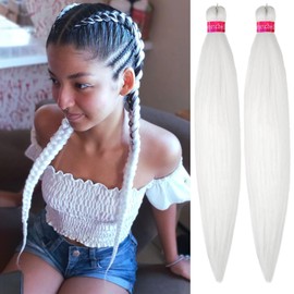White Braiding Hair Extension, 28 Inches Pre Stretched Braiding Hair for hair Braids,2 Packs Yaki Texture Synthetic Braid Hair
