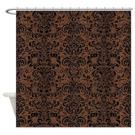CafePress DAMASK2 Black Marble & Brown Wood (Decorative Fabric Shower Curtain