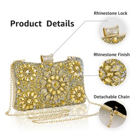 AIBAOWU Rhinestone Gold Clutch Purse for Women Rhinestone Evening Bag for Wedding Gold Purse Handbags Cocktail for Party Prom