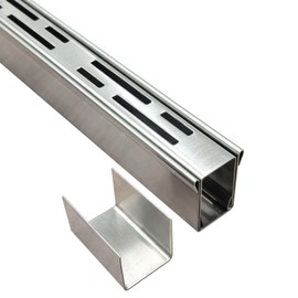 Pool Deck Drain 1.25-Inch Wide X 3.3-Feet Long,Silver Outdoor Deck Drainage System 304 Stainless Steel with Coupling,Channel Drain for Concrete/Paver/Patios/Walkways