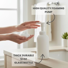 Elcove Glass Soap Dispenser with Foaming Pump for Bathroom, Kitchen, 2pk Foaming Soap Dispenser, White Glass