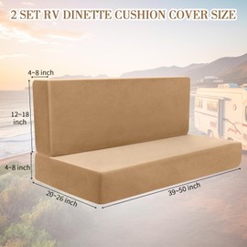 Buryeah 2 Set RV Dinette Cushion Covers Elastic Cushion Slipcovers Stretchable RV Sofa Cover Loveseat Furniture Protector for RV Camper Car Bench, 2 Backrest Cover 2 Bench Cover (Camel,Velvet)