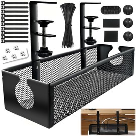 EMAGIE Organizador de Cables Escritorio - Juego de 49 Piezas Sin Perforar Organizador de Cables de Altura de Borde Mejorada Antideslizante y Anticaída Debajo de La Mesa Organizador Cables (Negro)