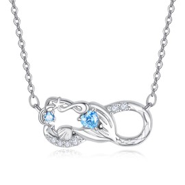 KINGWHYTE Mermaid Tail Necklace 925 Sterling Silver Infinity Fish Tail Necklace Aquamarine Whale Tail Pendant with Shell Starfish Nautical Jewellery Birthday Gift