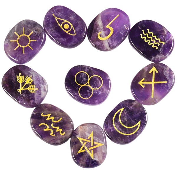 KYEYGWO Amethyst Witches Runes Set, Rune Stones with Engraved Gypsy