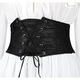 JASGOOD Women Elastic Wide Waist Belt Lace-up Tied Waspie Corset Belt for Dress(Black,Fits Waist Size 37"-41")