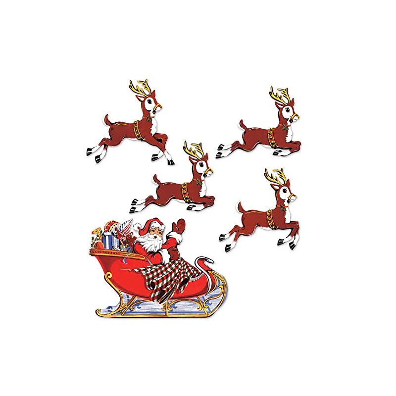 Vintage Christmas Santa & Sleigh Cutouts