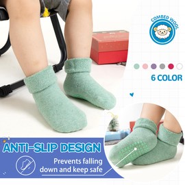 DoSmart Baby Toddler Non Slip Socks Infant Boys Girls Warm Thick Wool Ankle Crew Winter Socks with Grippers 6 Pairs(Solid Color-B,0-12 Months)