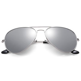 Pro Acme Classic Polarized Aviator Sunglasses for Men and Women UV400 Protection (Silver Frame/Silver Mirrored Lens)