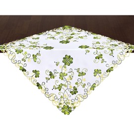 Grelucgo Small Embroidered Shamrock Tablecloth, St. Patrick's Day Decor (Square 34 inches Tablecloth)