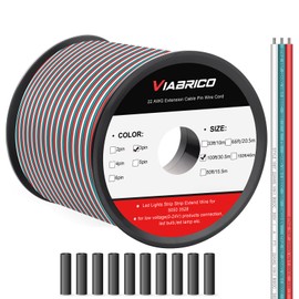 VIABRICO 100ft Extension Cable 3 Pin Wire Cord, with 10pcs Heat Shrink Tubes, 22AWG Hookup Electrical 3 Color Wire Stranded Tinned Copper Cord, for Led Strips RGB Color 3528 5050,12/24V DC Lighting