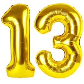 40 Inch Gold Balloon Number 13 Balloon,Jumbo Mylar Foil Helium Balloon for 13 Birthday Digital Balloons for Birthday Party,Wedding Anniversary Party Decorations