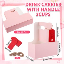 MotiMind 30 Set Brown Drink Carrier with Handle for 2 or 4 Cups, 12-30 oz Coffee Cup Holder, Takeout Beverage Delivery, Hot/Cold Drinks Caddy for Valentine Mother's Day Teachers' Day, Valentine Style