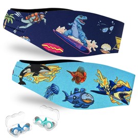 Swimming Headband for Kids - 2 Pairs Waterproof Ear Plugs & Adjustable Swim Ear Band,Keep Water Out and Hold Earplugs in - Water Headband for Surfing, Diving, Pool, Showering, and Beach