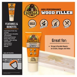 Gorilla All Purpose Wood Filler, 6oz Tube, Natural (Pack of 2)