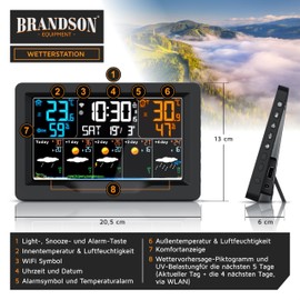 Brandson - WiFi Weather Station with Outdoor Sensor - WiFi with App Tuya and SmartLife - Wireless - Indoor and Outdoor Temperature - Air Pressure Barometer Humidity Temperature Trend Forecast