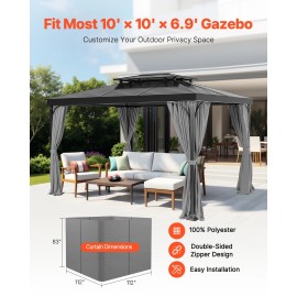 VEVOR Gazebo Privacy Curtain 10' x 10' x 6.9' Waterproof Gazebo Curtains Gray