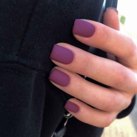 Matte Plum Press on Nails Short Square, Short Gel Nails Glue on 2024 Fall Colors Acrylic Nails Press ons Featured Protective Coat Thick Reusable Fake Nails 24Pcs Short Coffin Artificial Nails