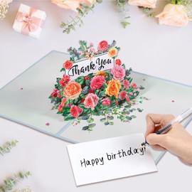 scicent Birthday Card Girls Thank You Cards Pop-Up Card 3D Thank You Get Well Cards with Flowers for Women Men Mother's Day Card with Envelope Message Cards Popup Father's Day Card - 31915