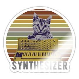 Spreadshirt Cat Synthcat Synthesizer Gift Music Retro Sticker, 10 x 10 cm, Glossy White