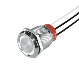 HBAN 22mm Momentary Stainless Steel Flat Round Pre-Wired Head Push Button Switch 10A 2 Normally Open with Ring Led 12V 24V 1PCS (Momentary, White)